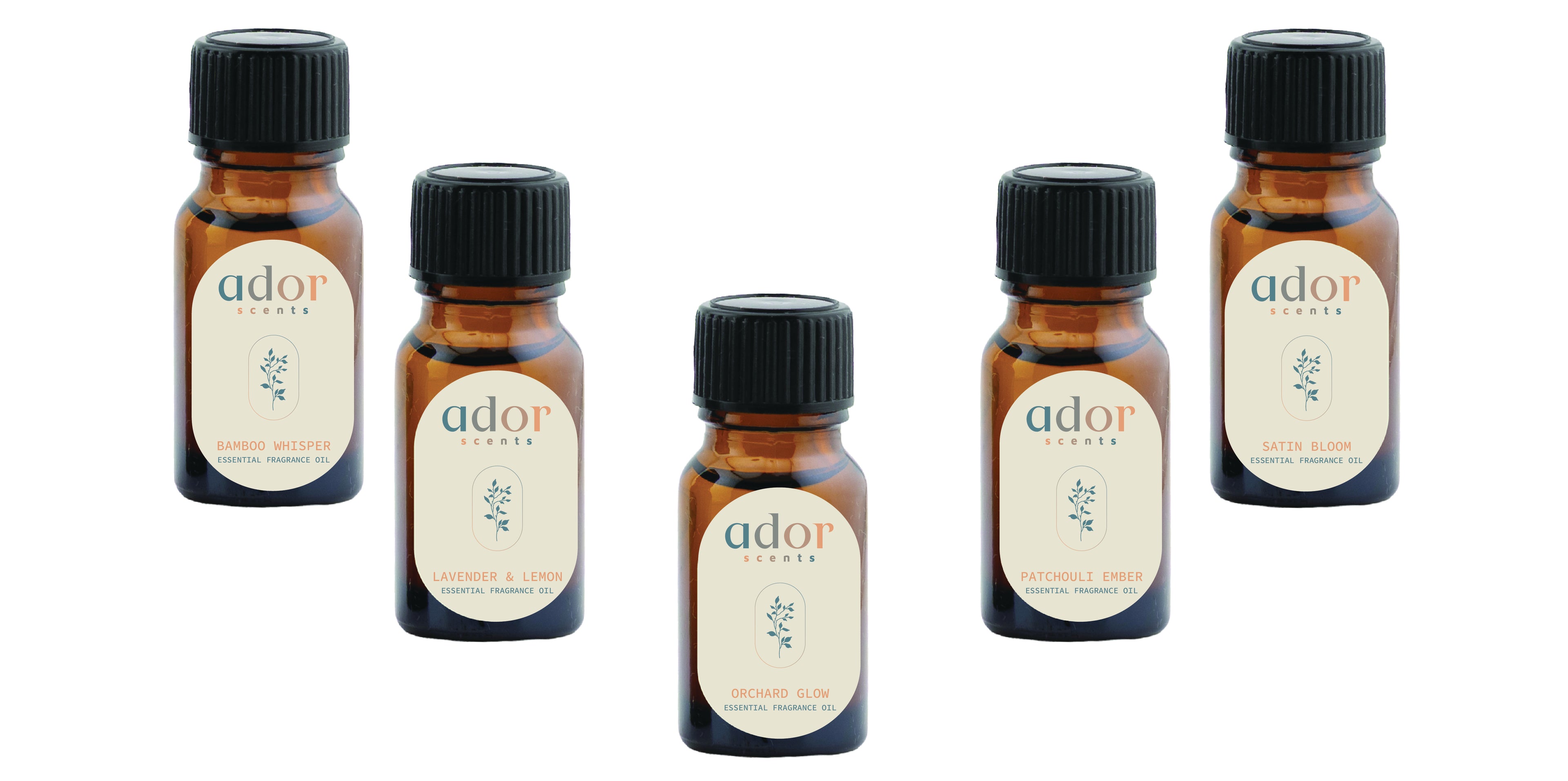 Floral Scents Collection by Ador Scents, 5 x 10ml xquisite essential oil blends, each bottled emotion, each designed exclusively for the waterless precision of your AromaDrive diffuser.