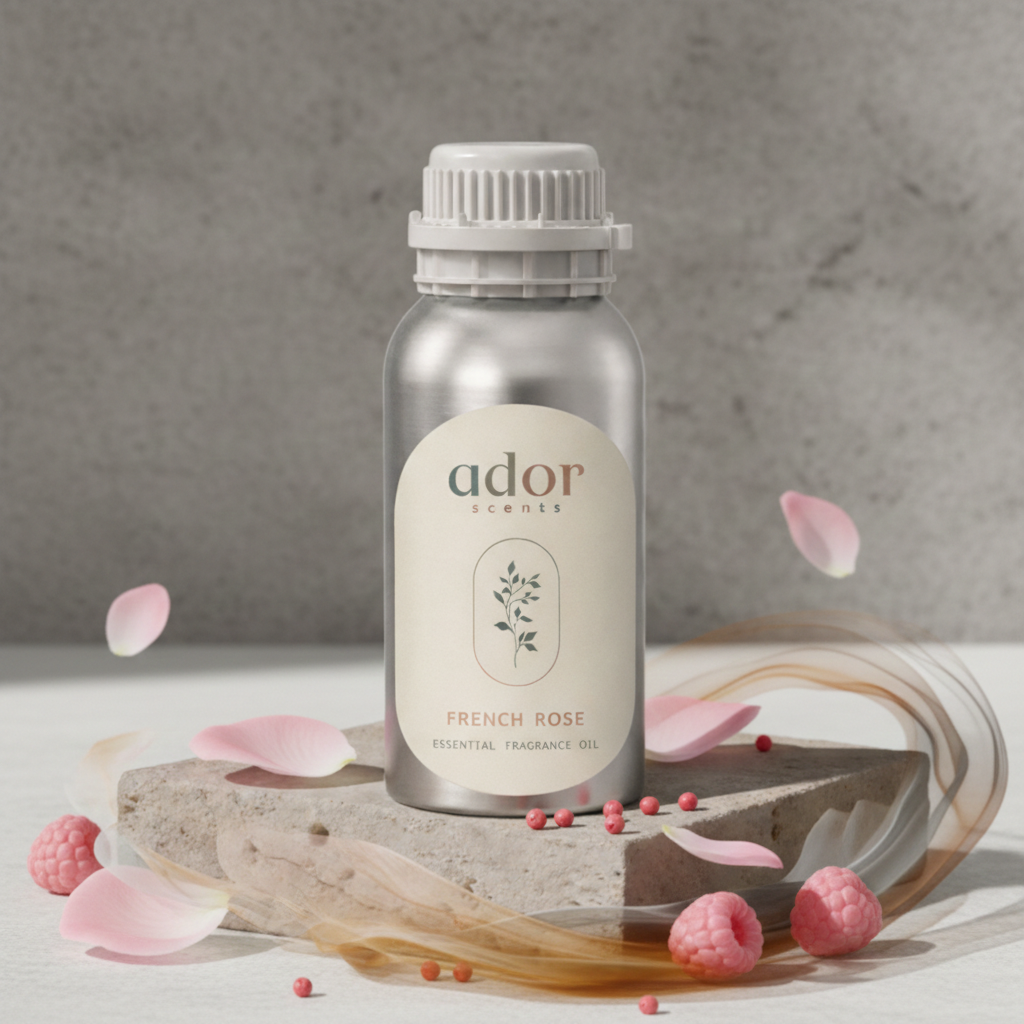 French Rose by Ador Scents, a luxurious blend of Pink Pepper, Rose, Ambergris, Rose, Raspberry, Amber & Musk