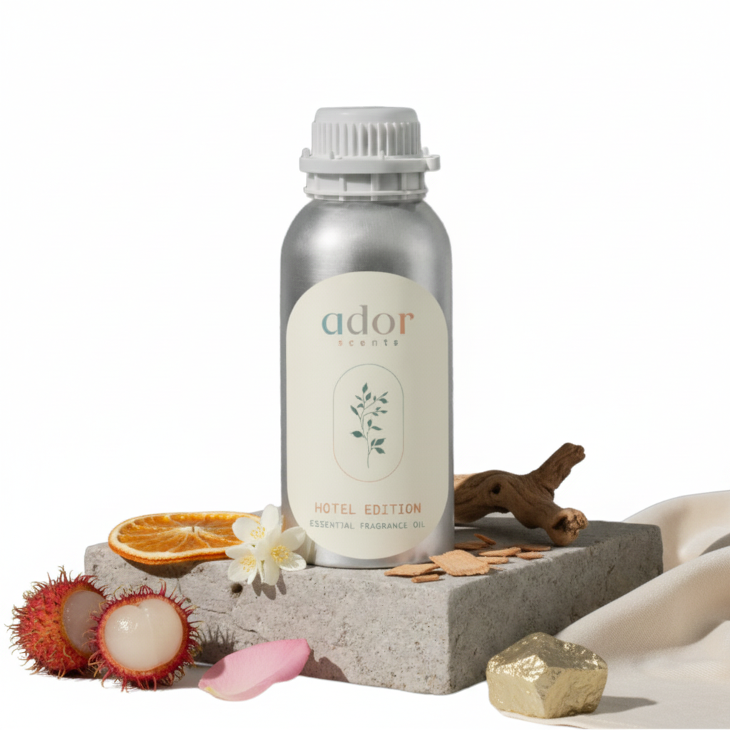 Hotel Edition by Ador Scents, a symphony of notes that include Lemon, Jasmine, Ambergris, Lychee, Cedar, Musk, Rose & Wood