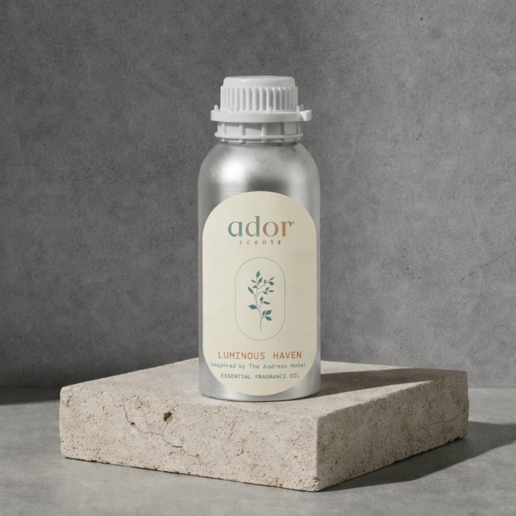Luminous Haven inspired by a famous Middle Eastern Hotel, recreated by Ador Scents, a masterful blend of Lemon, Rabbit Ears, Patchouli, Grapefruit, Freesia, Oakmoss, Bellflower & Ambergris